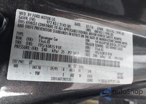 2016 Ford Focus S из США, поврежденный, VIN 1FADP3E25GL373347